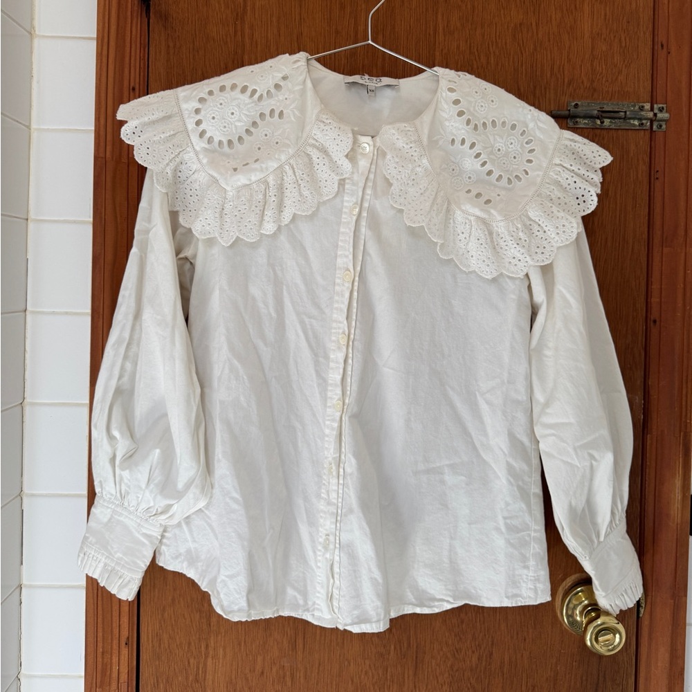 Sea New York White XS Button down with floral embroidered collar